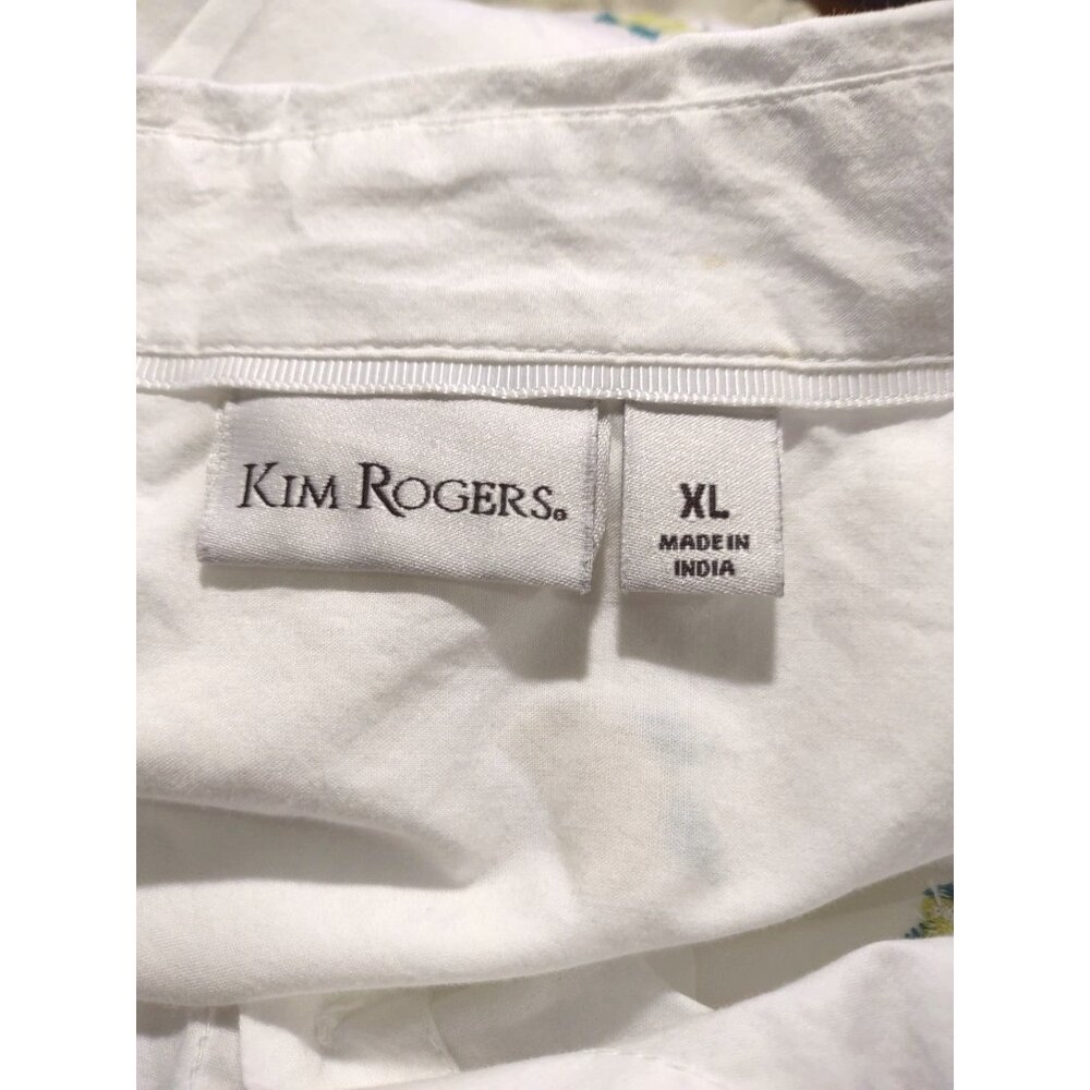 Kim Rogers Blouse Embroidered Lemon Top Button Up Roll Tab Sleeve Womens XL - Picture 4 of 7